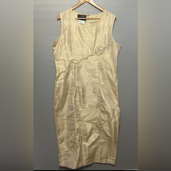AS*HRO Silk Blend, Seashell & Gold Thread Embroidered Dress & Matching Jacket, L - Picture 10 of 15